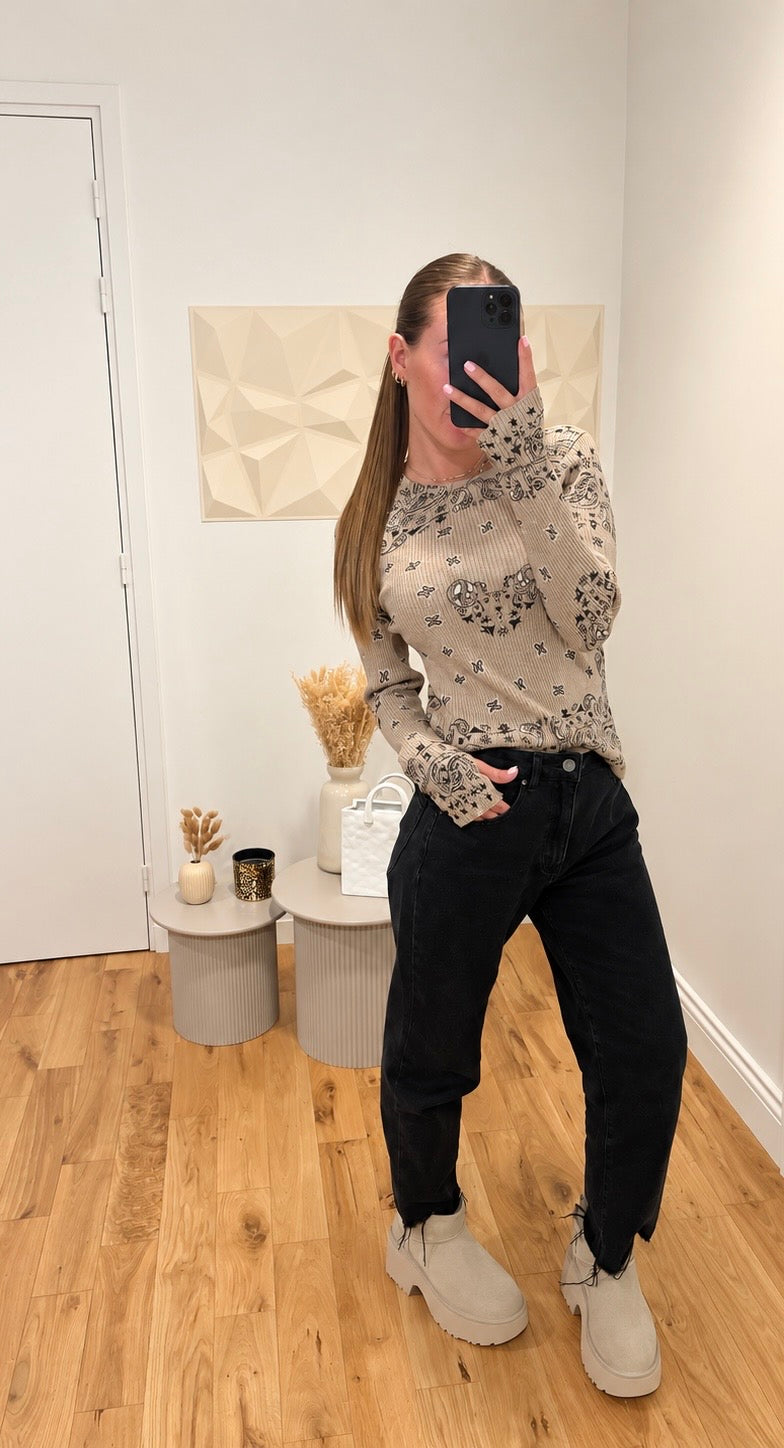 T-shirt manches longues bandana mitaines beige vue 2