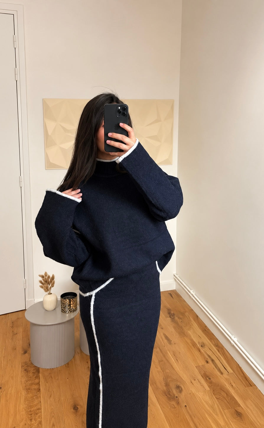 Ensemble pull jupe bleu marine