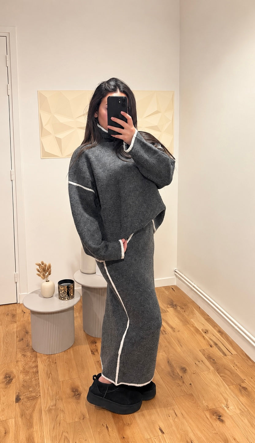 Ensemble pull jupe gris