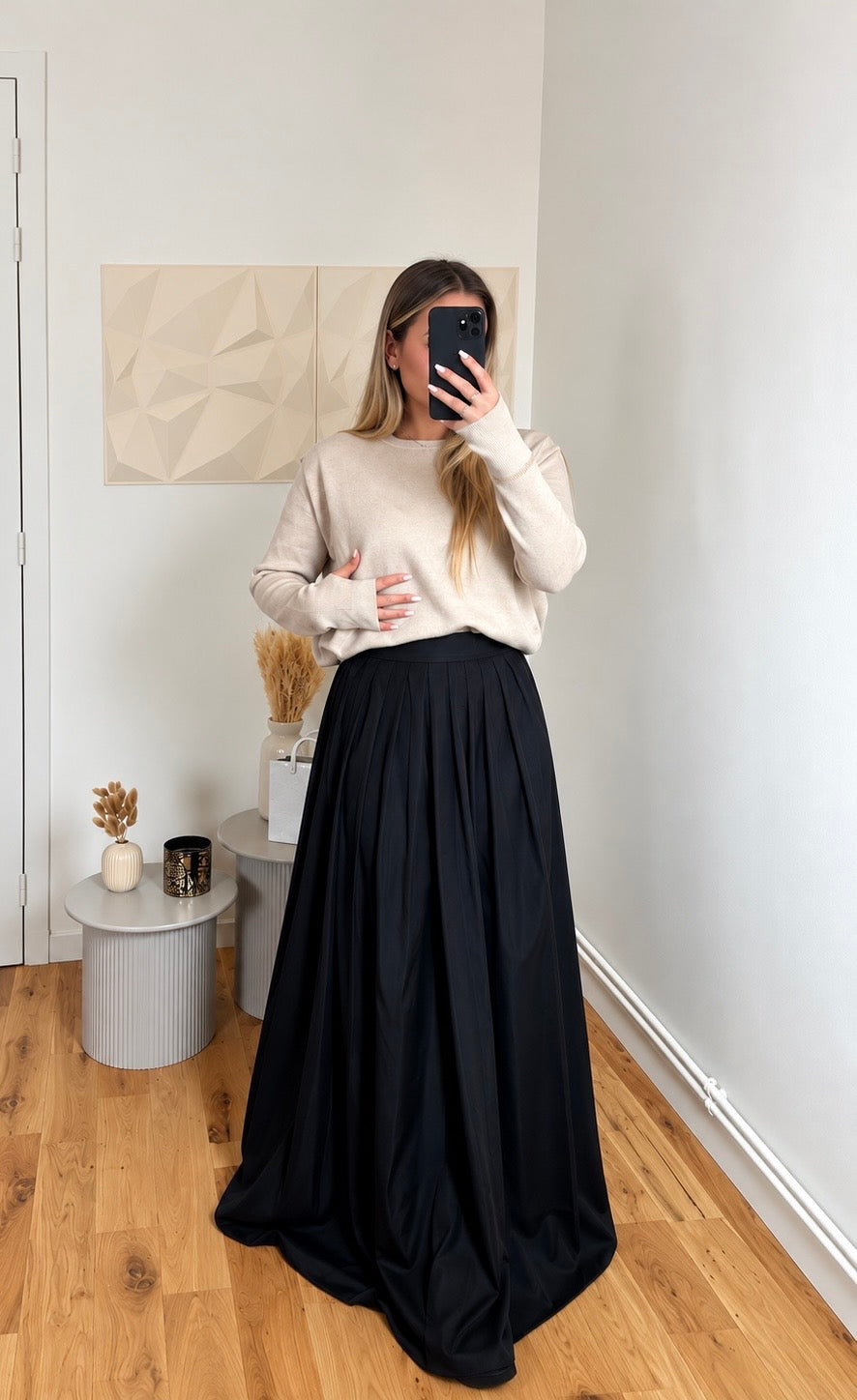 Jupe noire taille plissée
