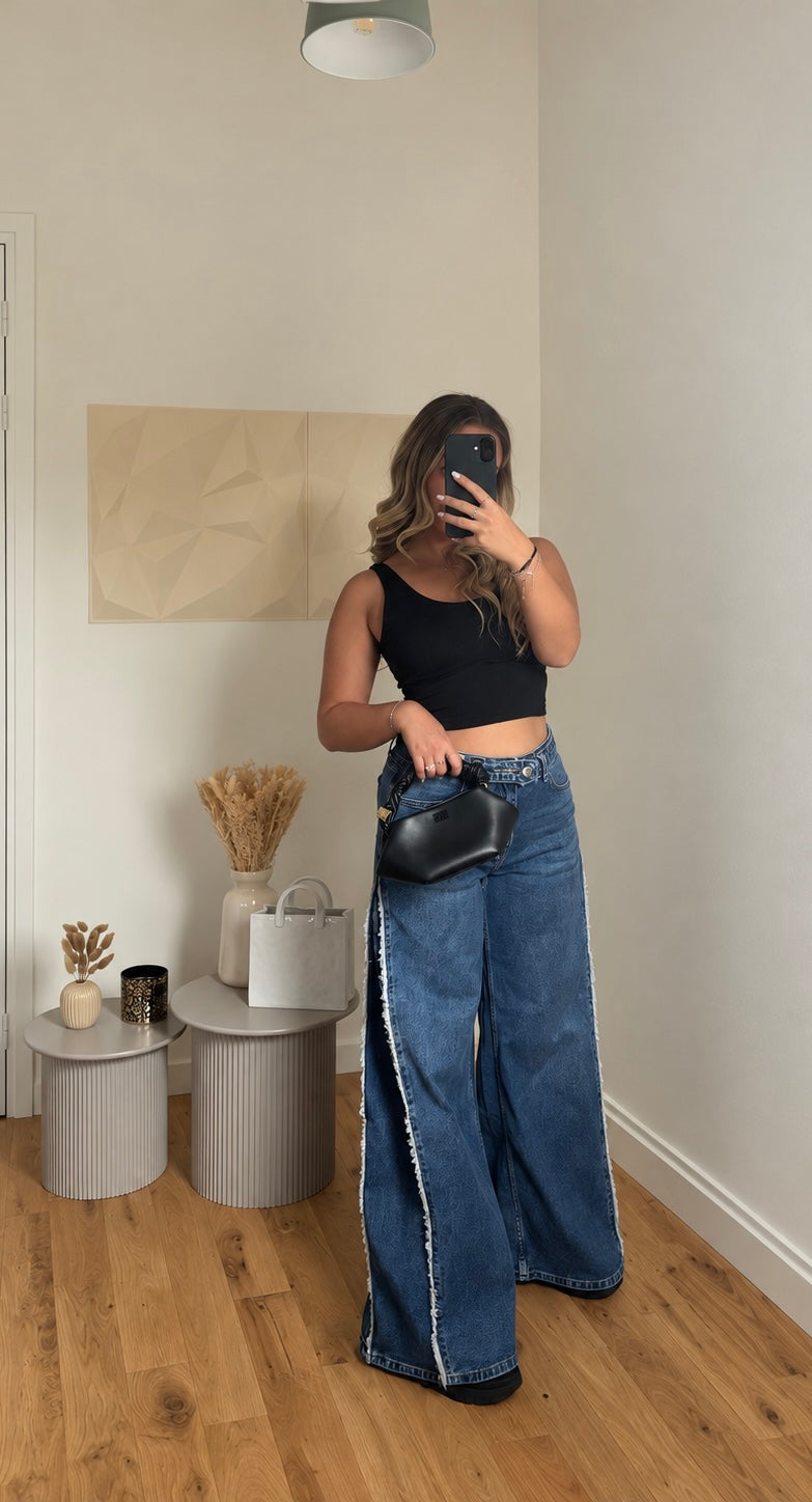 Jean bleu large ceinture vue complémentaire