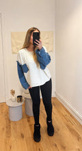 Pull col rond blanc manche jean