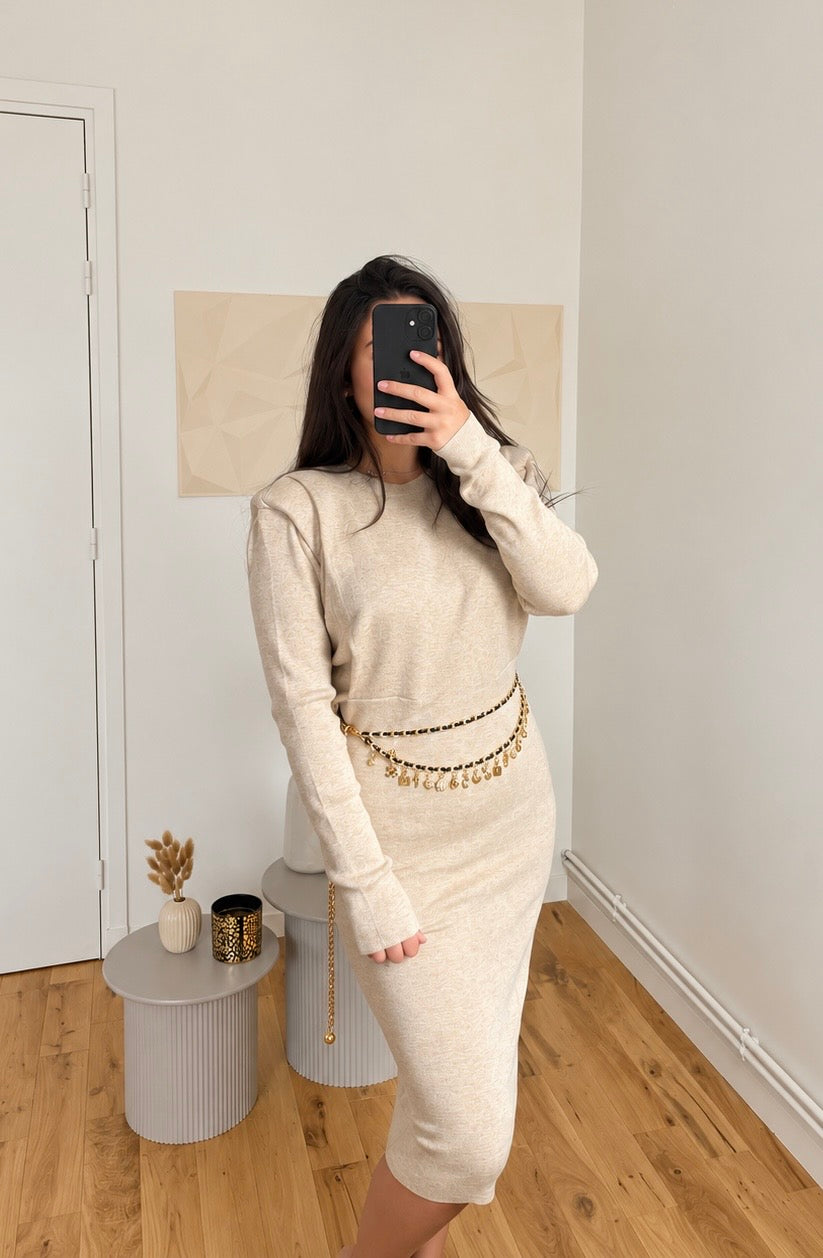 Robe épaulettes beige