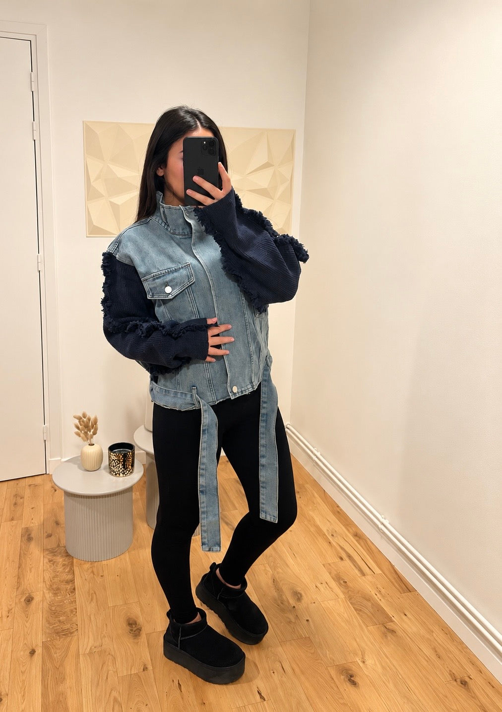 Veste en jean manches bleu marine
