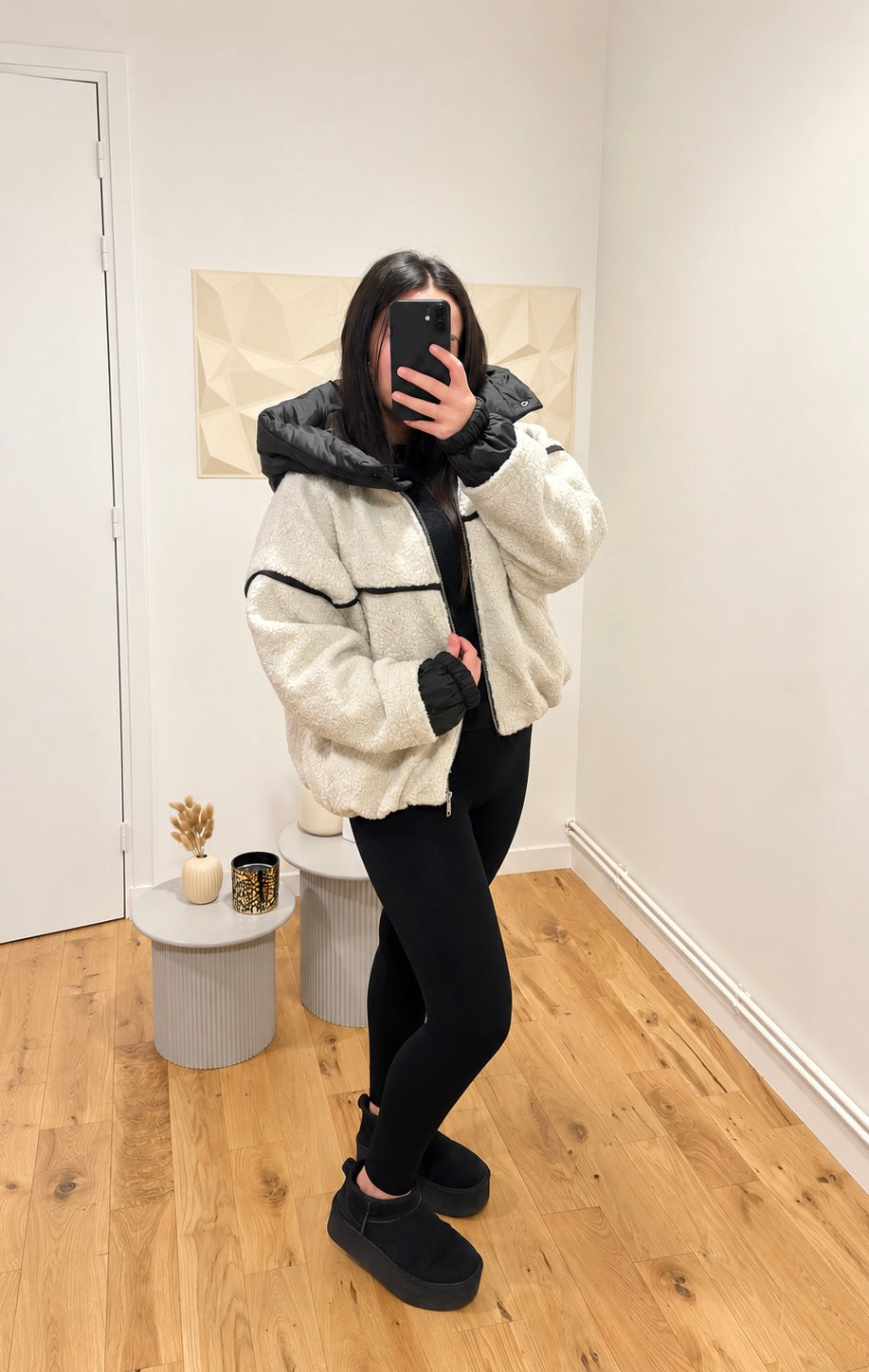 Manteau à capuche écrue